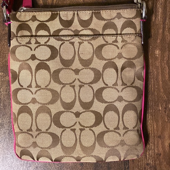 Authentic Coach Legacy Signature Stripe Swingpack Crossbody Bag Khaki Pink - Picture 4 of 17